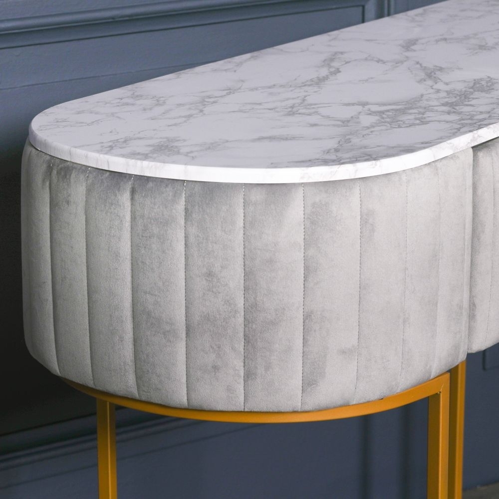 Product photograph of Velvet Upholstered Dressing Table With Marble Effect Top from Choice Furniture Superstore.