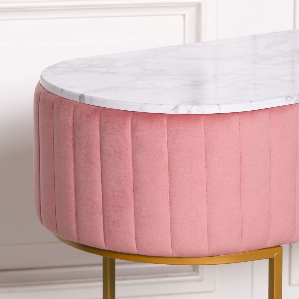 Product photograph of Pink Velvet Upholstered Pink And White Dressing Table With Marble Effect Top from Choice Furniture Superstore.