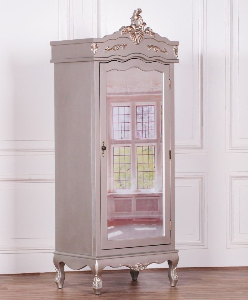 Product photograph of French Style Silver Mirror Armoire Wardrobe - 1 Door from Choice Furniture Superstore.