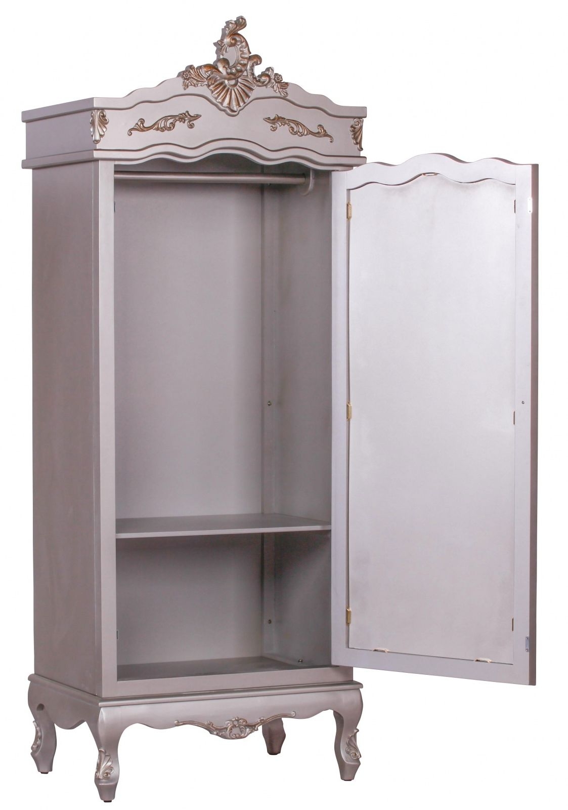 Product photograph of French Style Silver Mirror Armoire Wardrobe - 1 Door from Choice Furniture Superstore.