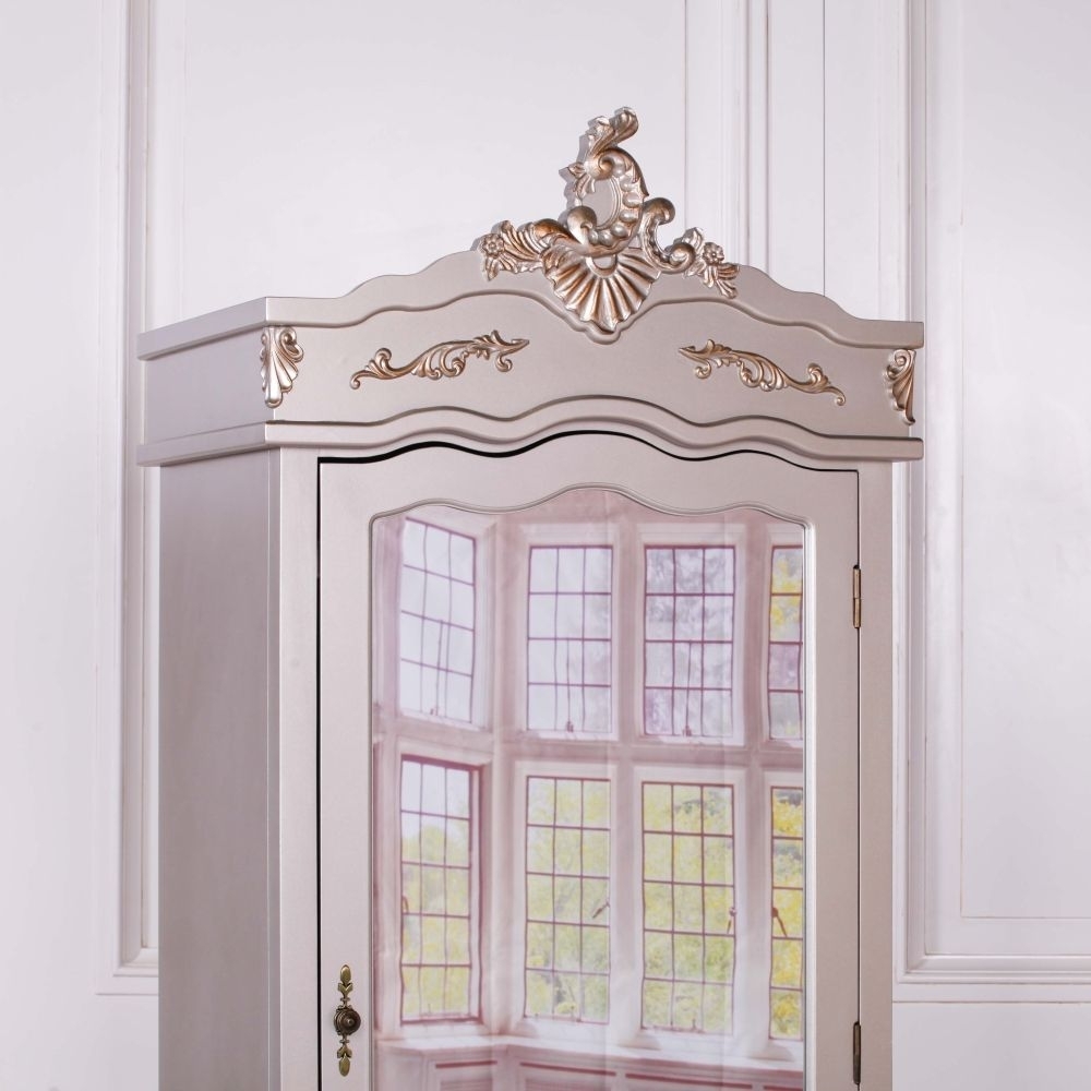 Product photograph of French Style Silver Mirror Armoire Wardrobe - 1 Door from Choice Furniture Superstore.