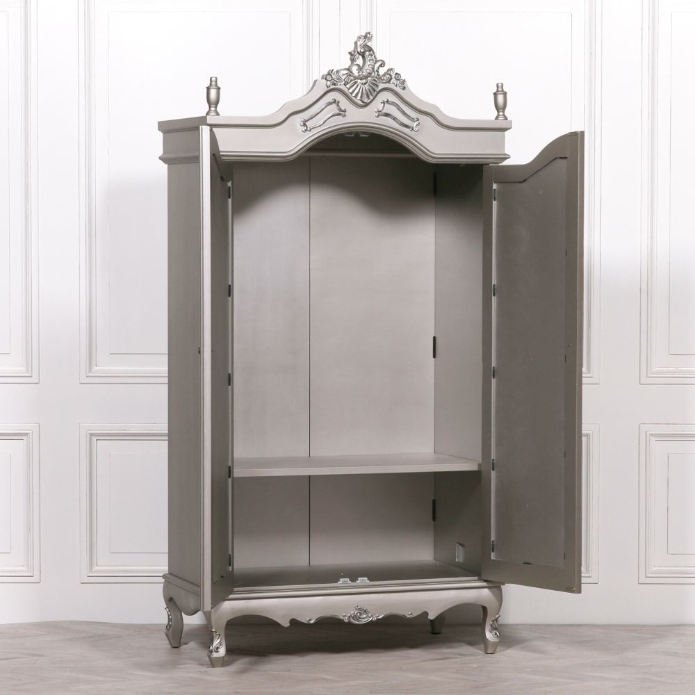 Product photograph of French Style Antique Silver Mirror Armoire Wardrobe - 2 Door from Choice Furniture Superstore.