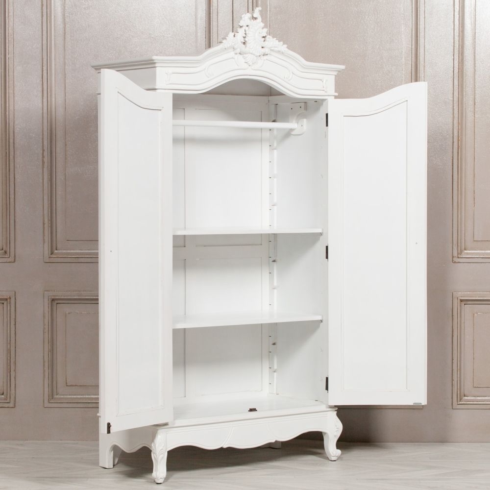 Product photograph of French Style Carved White Mirror Armoire Wardrobe - 2 Door from Choice Furniture Superstore.