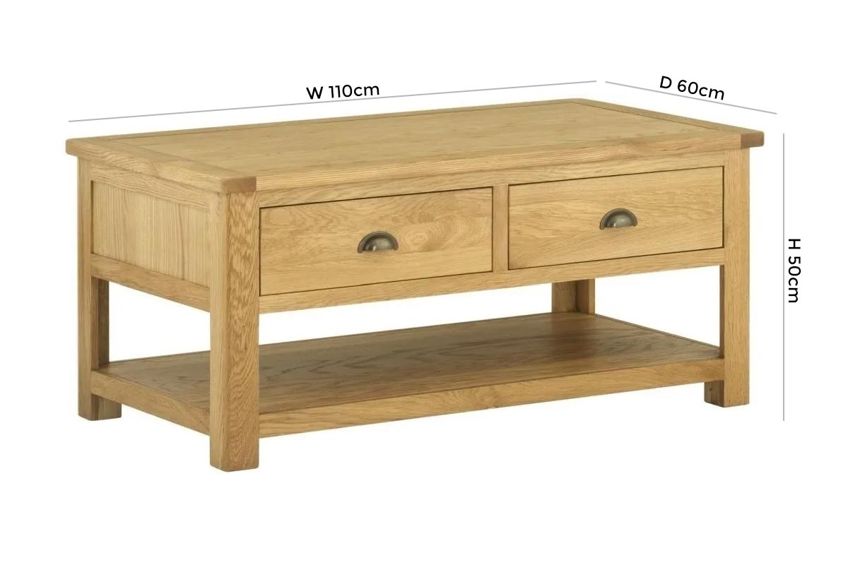 Product photograph of Portland 2 Drawer Coffee Table - Comes In Oak Stone Painted Ivory White Painted from Choice Furniture Superstore.