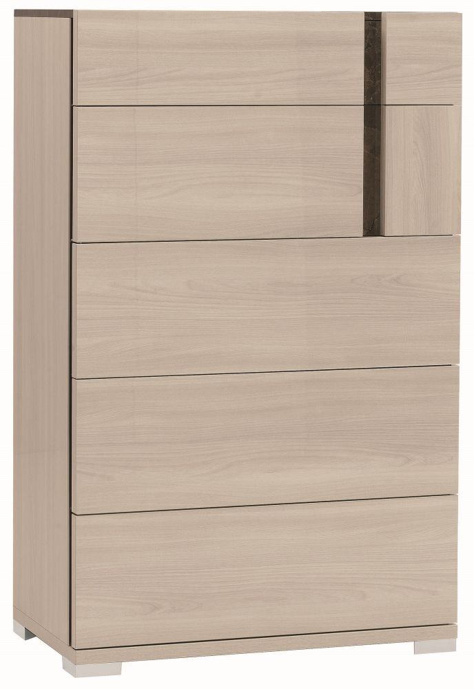 Product photograph of Teodora High Gloss 5 Drawer Chest from Choice Furniture Superstore.