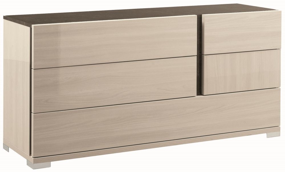 Product photograph of Alf Italia Teodora Cream Gloss 5 Drawer Wide Dresser from Choice Furniture Superstore.