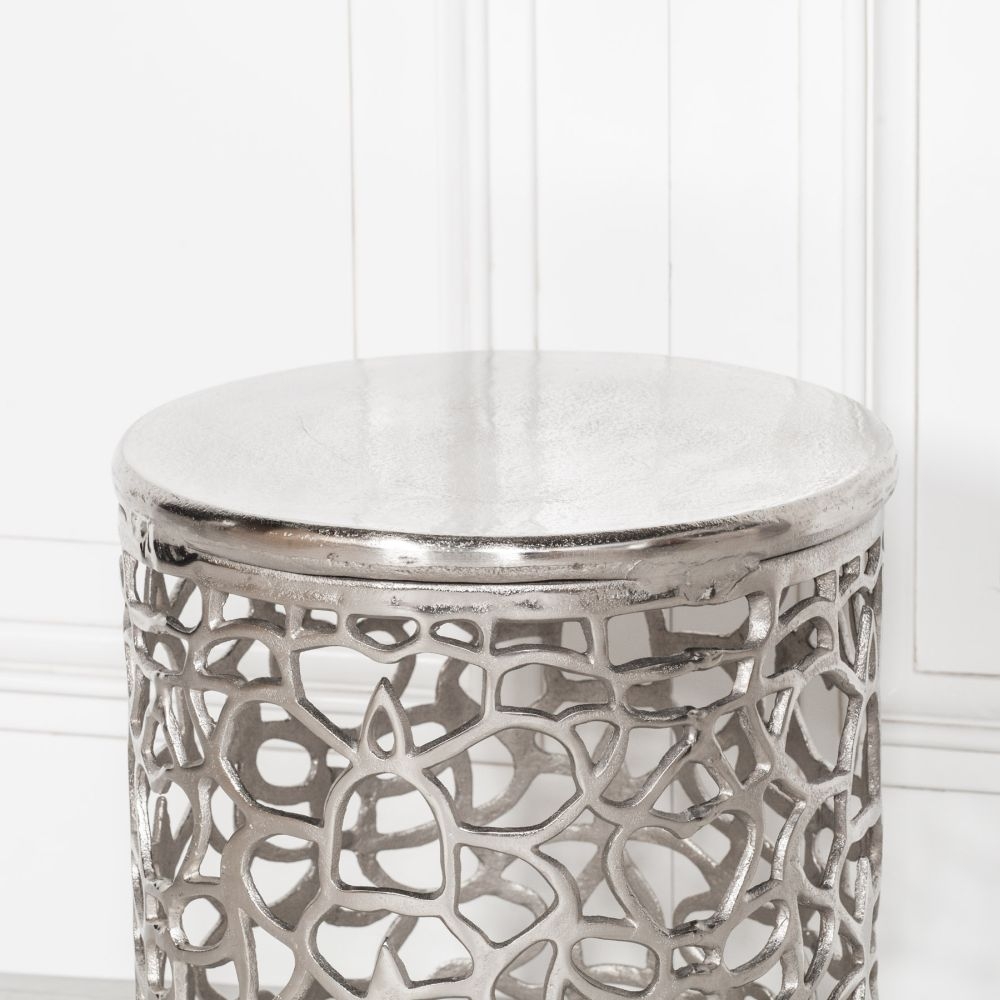 Product photograph of Aluminium Fretwork Round Side Table from Choice Furniture Superstore.