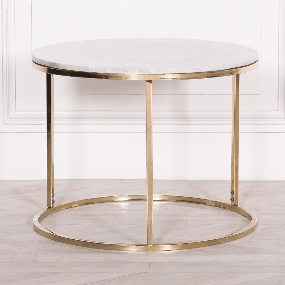 Product photograph of White Marble Round Side Table With Gold Leg from Choice Furniture Superstore.