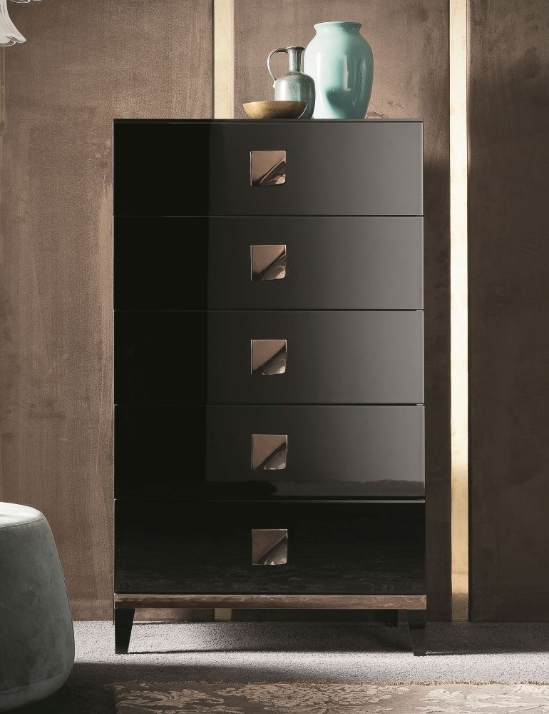 Product photograph of Alf Italia Mont Noir Black High Gloss 5 Drawer Chest from Choice Furniture Superstore.