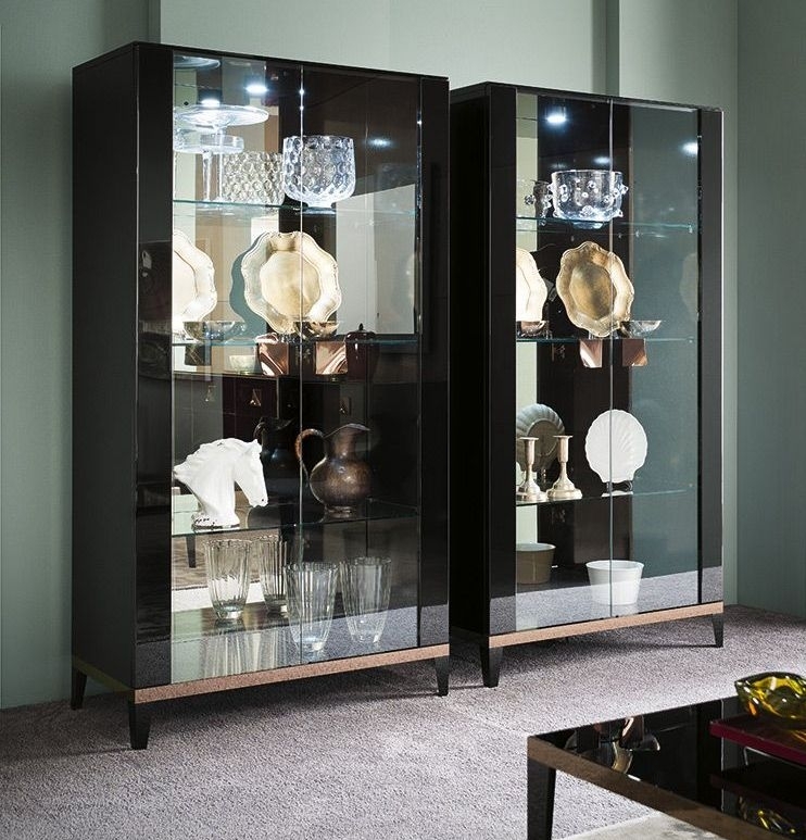 Product photograph of Alf Italia Mont Noir Black High Gloss 2 Door Curio Cabinet from Choice Furniture Superstore.