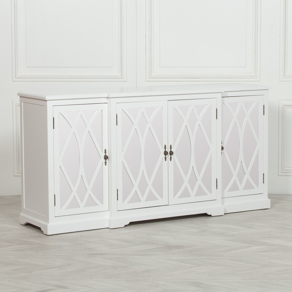 Product photograph of Jaconita White Mirrored Front 4 Door Sideboard from Choice Furniture Superstore.