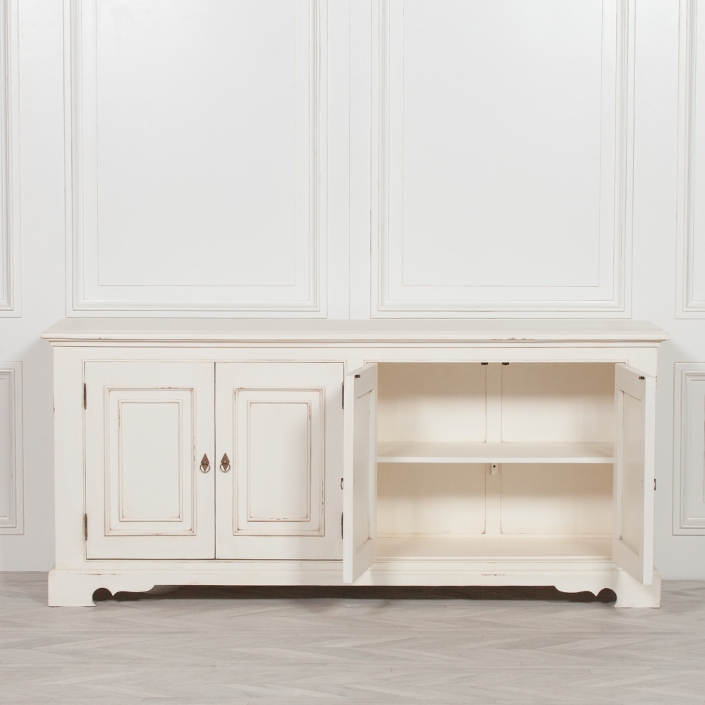 Product photograph of Distressed White 4 Door Sideboard from Choice Furniture Superstore.