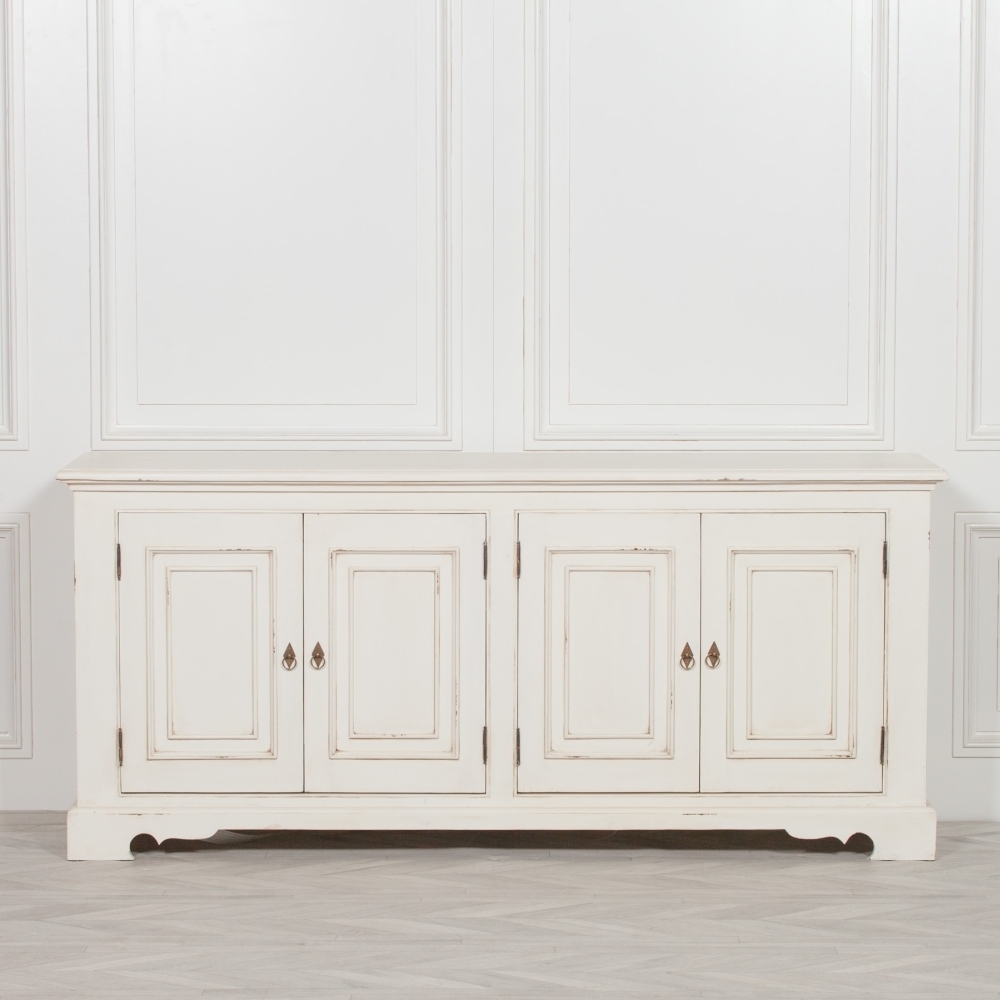 Product photograph of Distressed White 4 Door Extra Large Sideboard from Choice Furniture Superstore.
