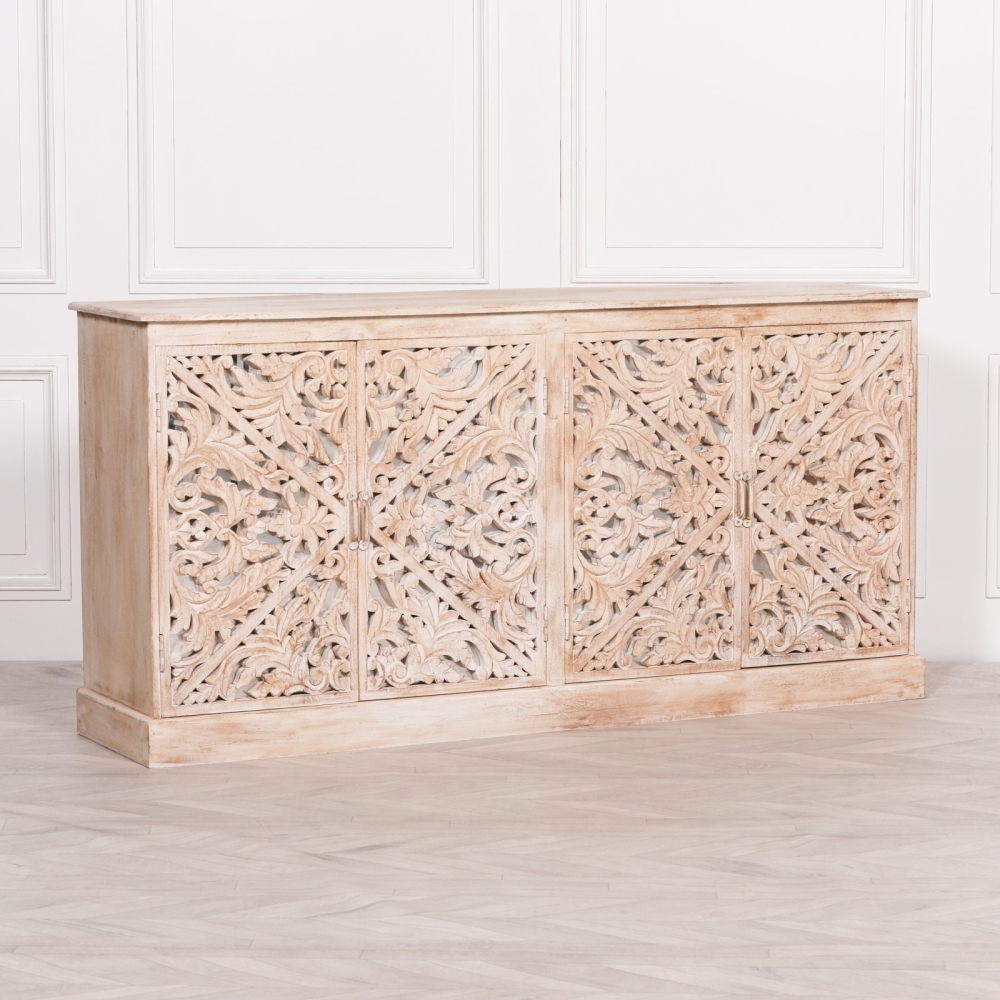 Product photograph of Ornate Wooden Carved 4 Door Sideboard from Choice Furniture Superstore.