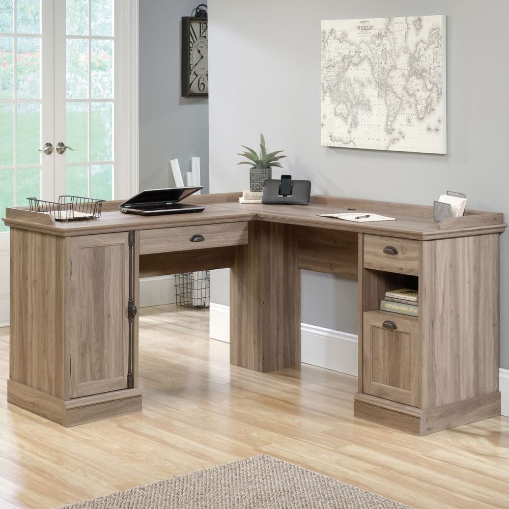 Product photograph of Teknik Barrister Home Salt Oak L Shaped Office Desk from Choice Furniture Superstore.