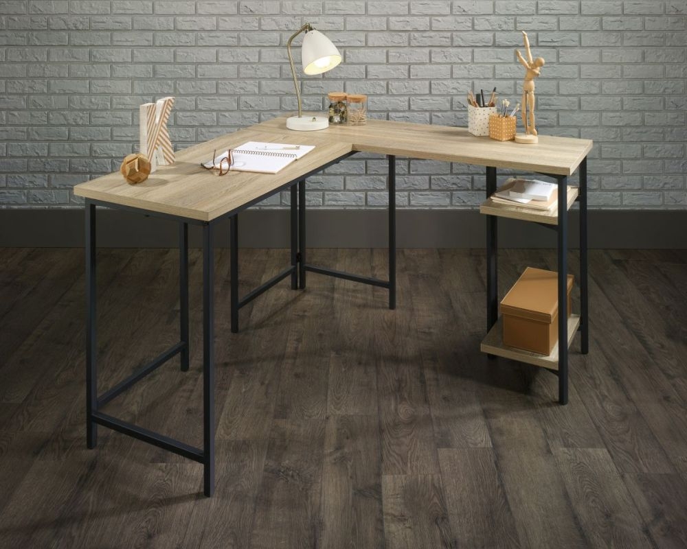 Product photograph of Teknik Industrial Style Charter Oak L-shaped Desk from Choice Furniture Superstore.