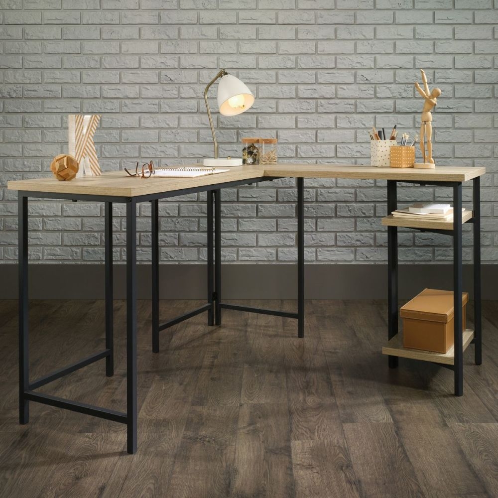 Product photograph of Teknik Industrial Style Charter Oak L-shaped Desk from Choice Furniture Superstore.