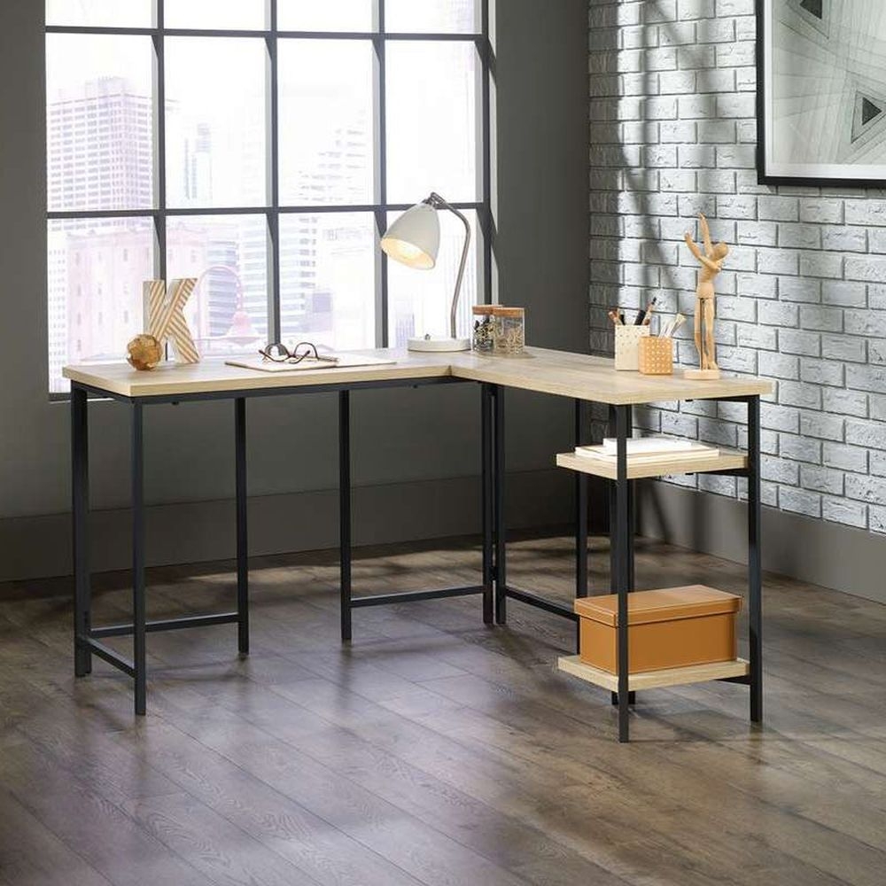 Product photograph of Teknik Industrial Style Charter Oak L-shaped Desk from Choice Furniture Superstore.