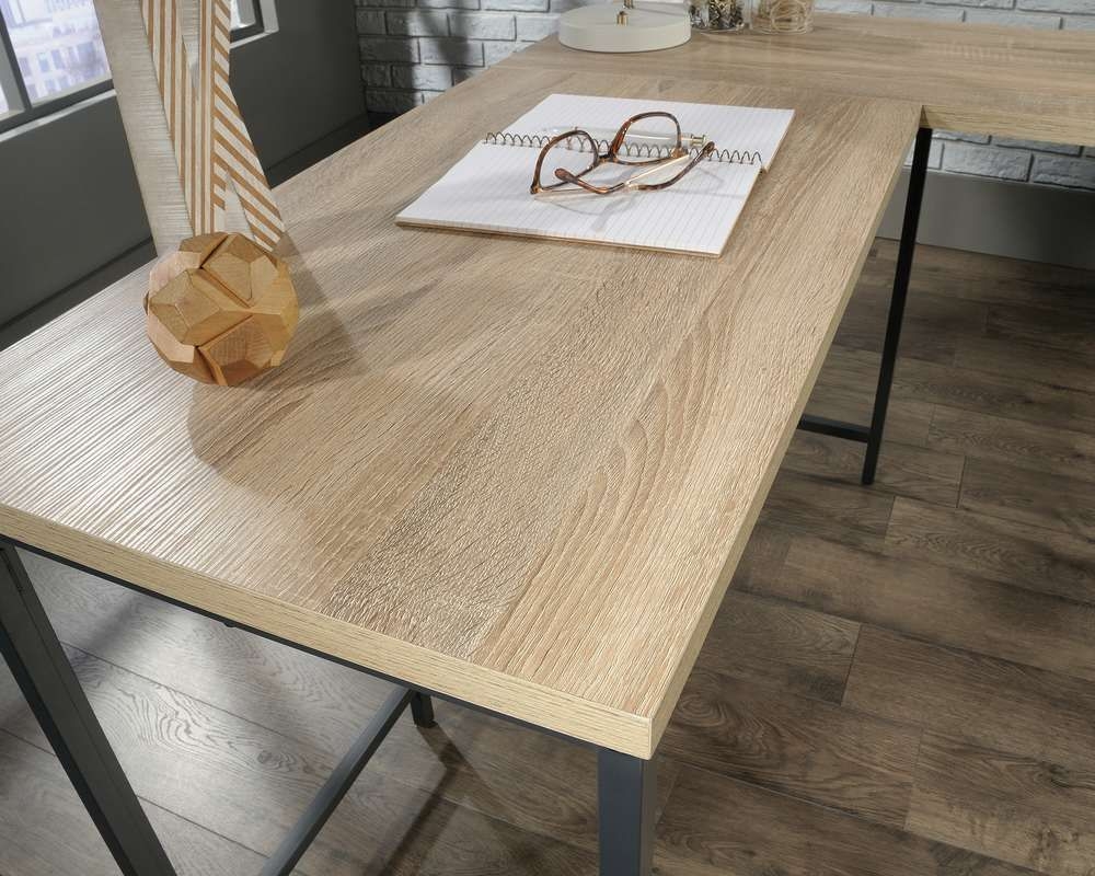 Product photograph of Teknik Industrial Style Charter Oak L-shaped Desk from Choice Furniture Superstore.
