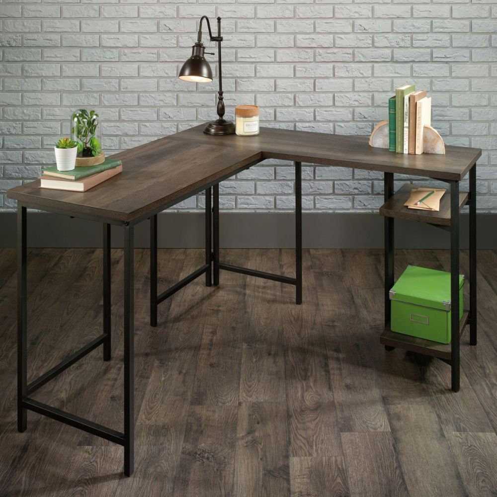 Product photograph of Teknik Industrial Style Smoked Oak L-shaped Desk from Choice Furniture Superstore.