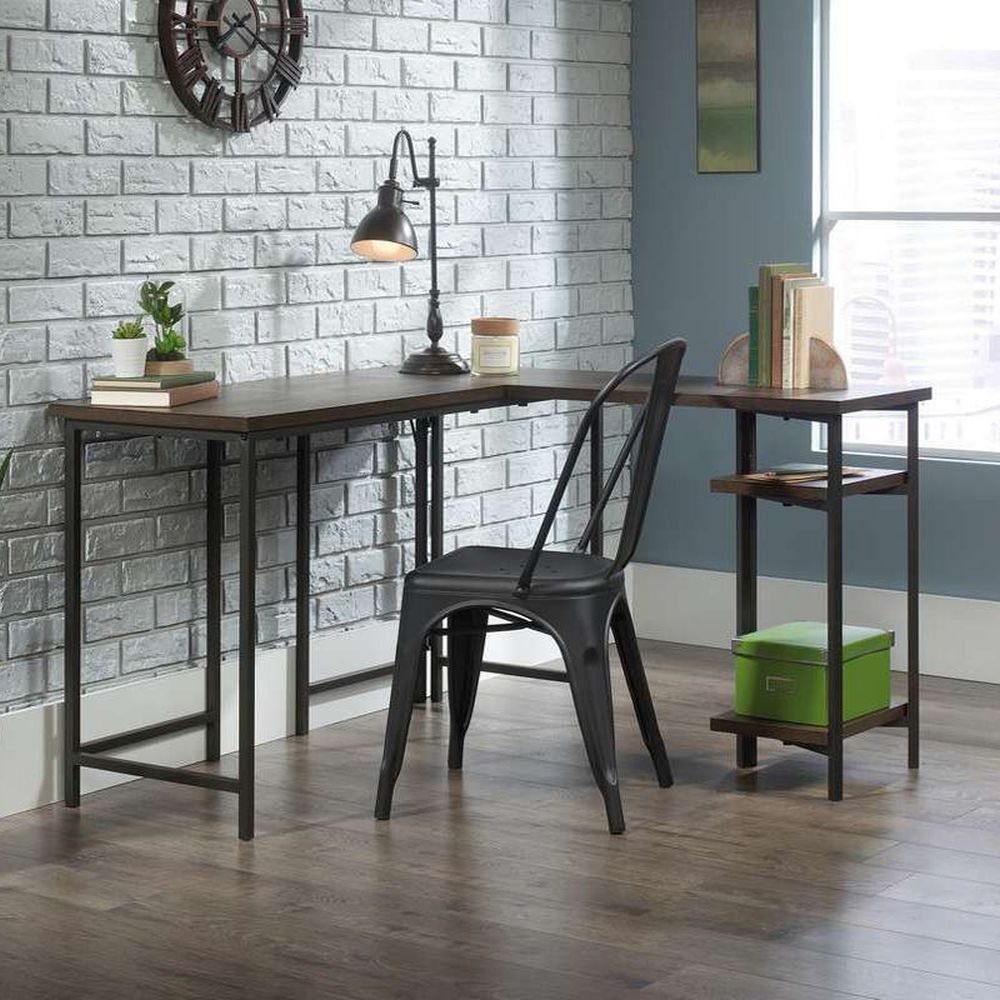 Product photograph of Teknik Industrial Style Smoked Oak L-shaped Desk from Choice Furniture Superstore.