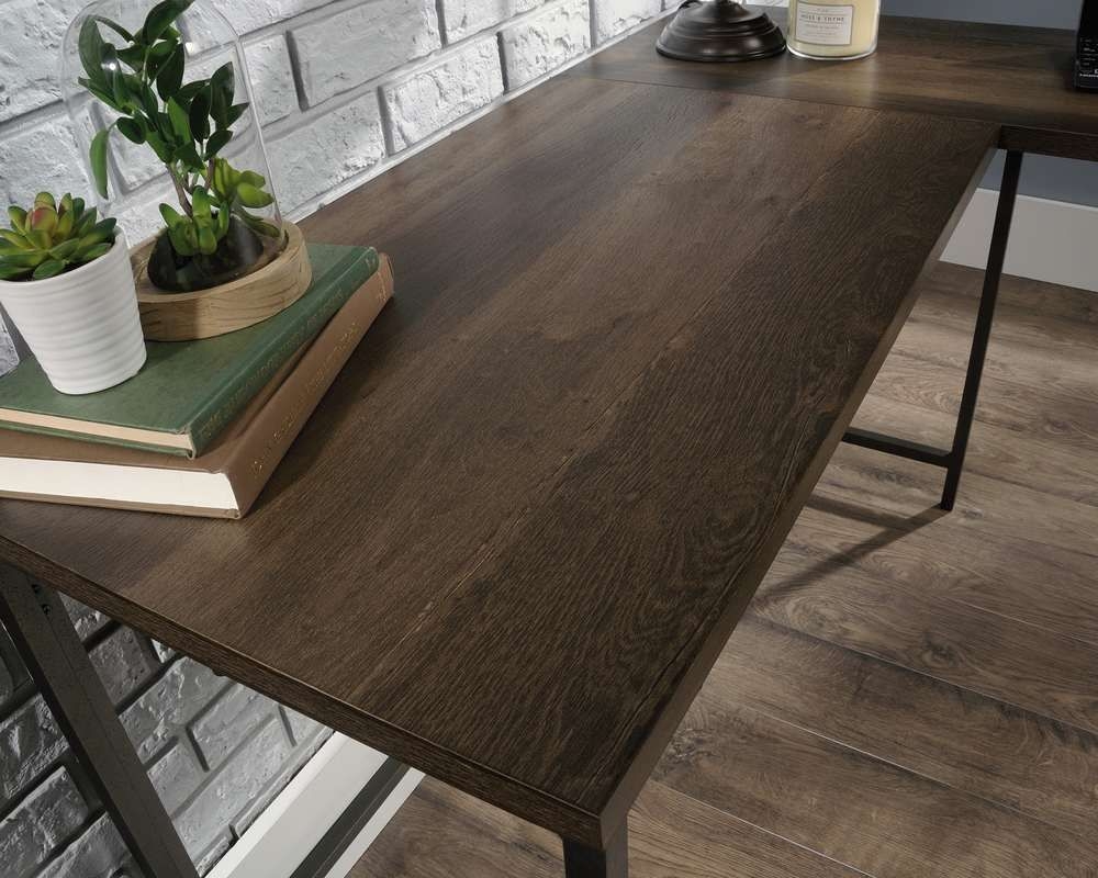 Product photograph of Teknik Industrial Style Smoked Oak L-shaped Desk from Choice Furniture Superstore.