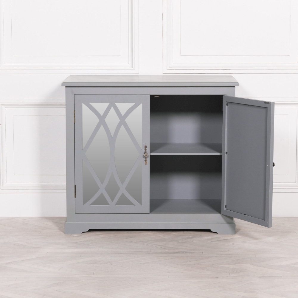 Product photograph of Grey Mirrored 2 Door Cupboard from Choice Furniture Superstore.