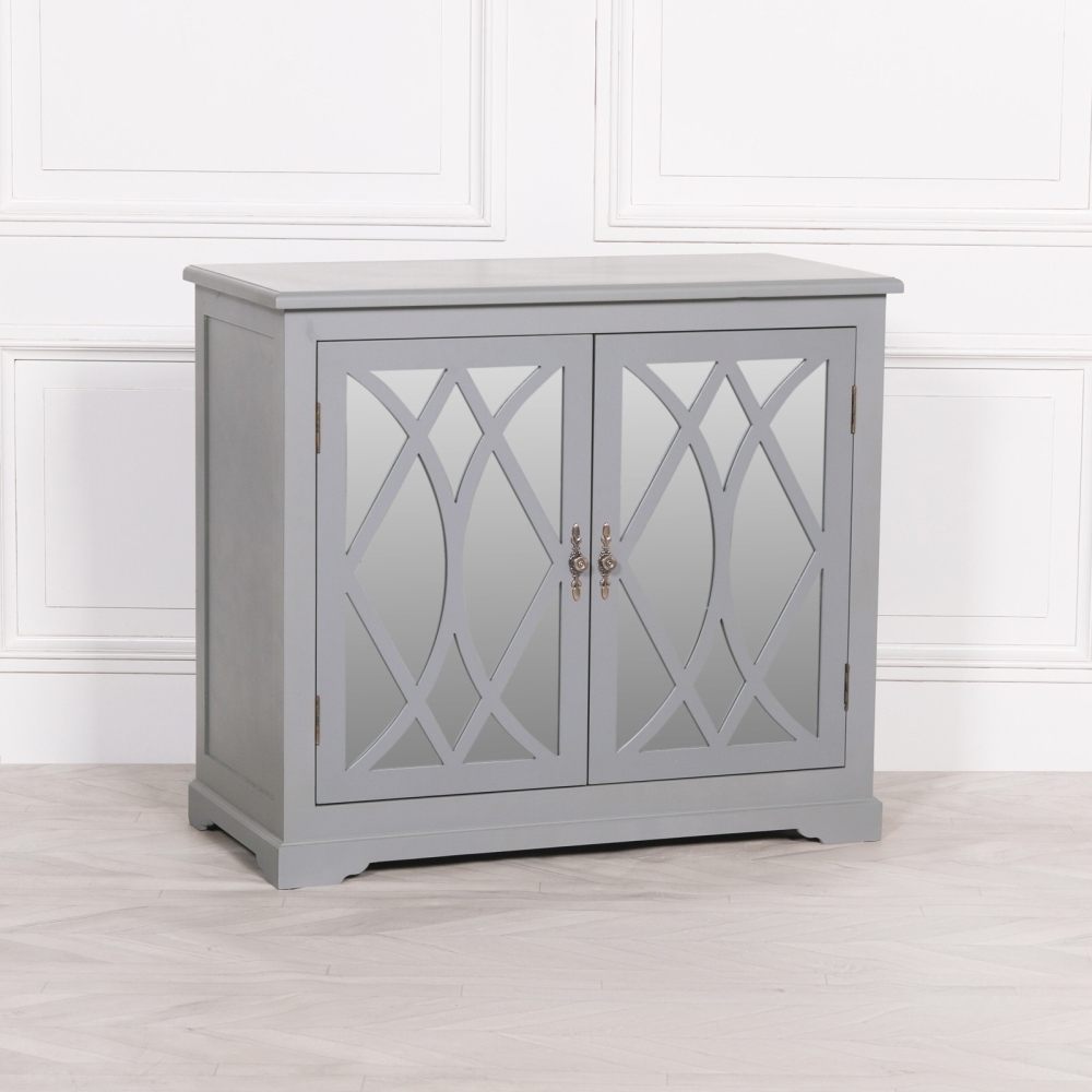 Product photograph of Grey Mirrored 2 Door Cupboard from Choice Furniture Superstore.