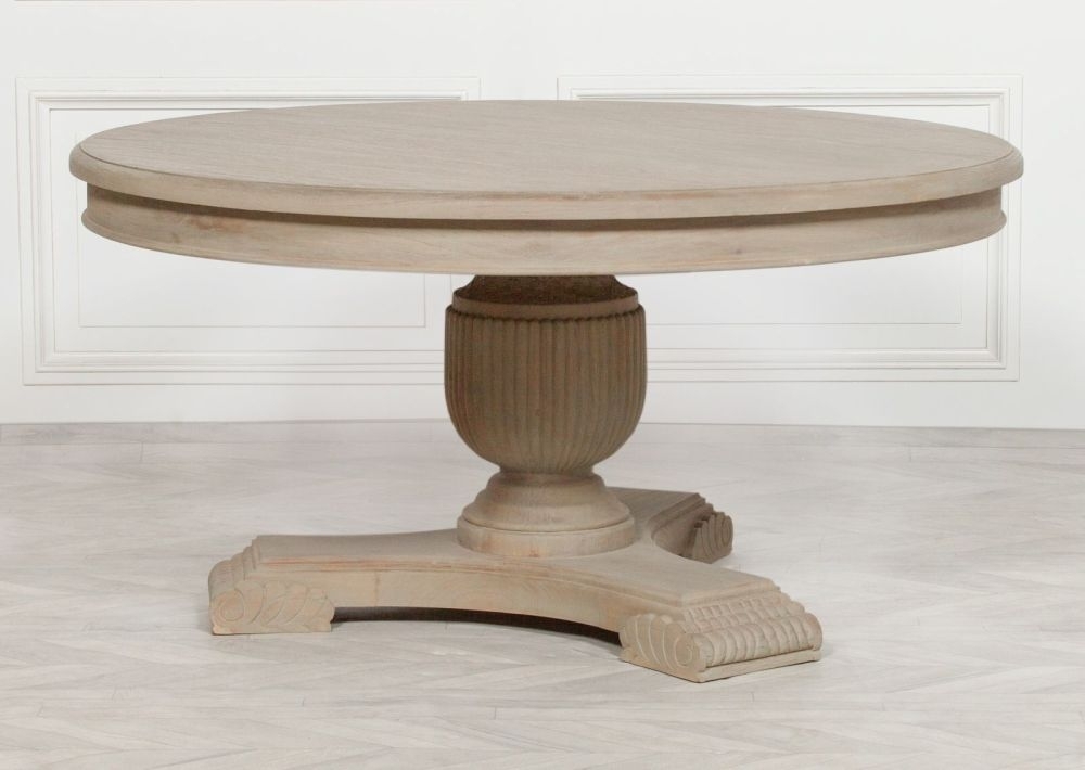 Product photograph of Rustic White Cedar 6 To 8 Seater Round Pedestal Dining Table - 150cm from Choice Furniture Superstore.