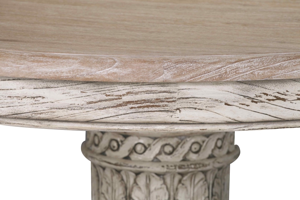 Product photograph of Distressed White Cedar 6 To 8 Seater Round Pedestal Dining Table - 145cm from Choice Furniture Superstore.