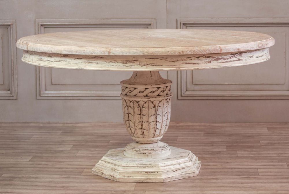 Product photograph of Distressed White Cedar 6 To 8 Seater Round Pedestal Dining Table - 145cm from Choice Furniture Superstore.
