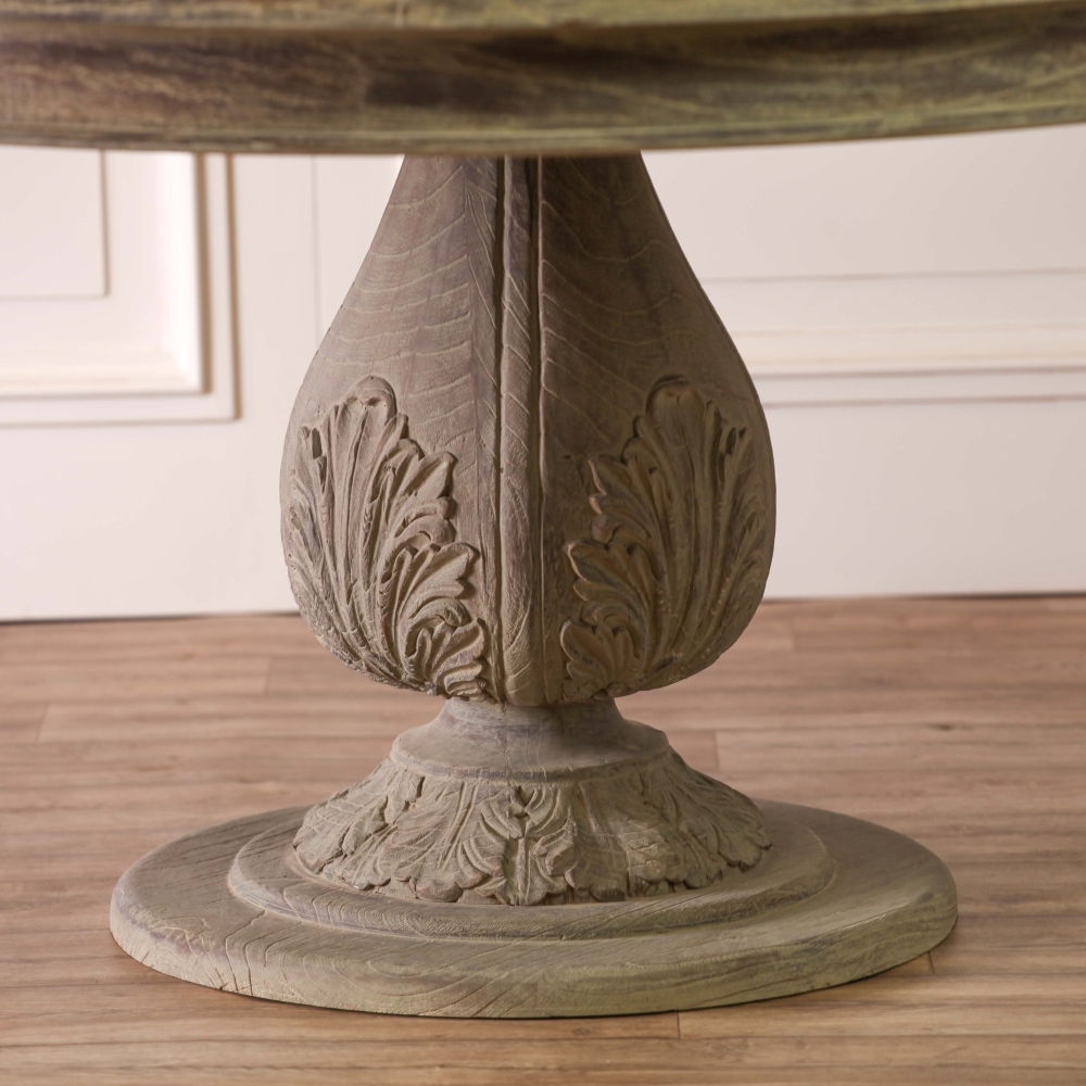 Product photograph of Rustic Washed 6 Seater Round Acorn Dining Table - 150cm from Choice Furniture Superstore.