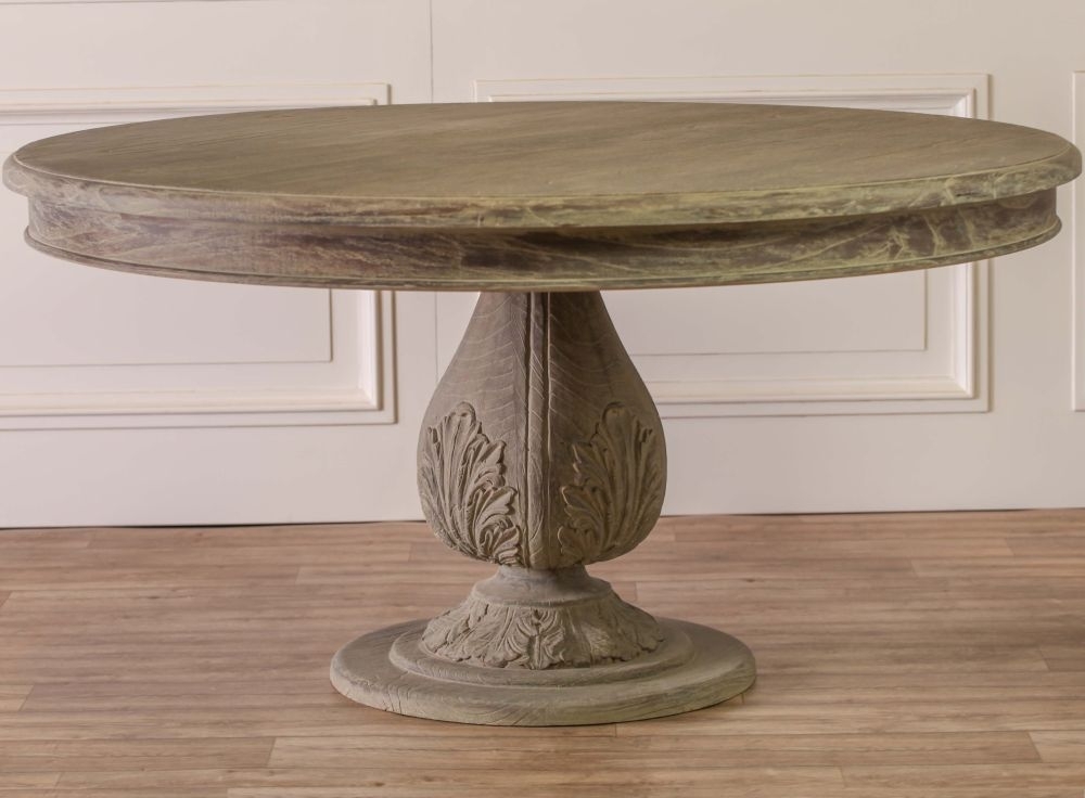 Product photograph of Rustic Washed 6 Seater Round Acorn Dining Table - 150cm from Choice Furniture Superstore.
