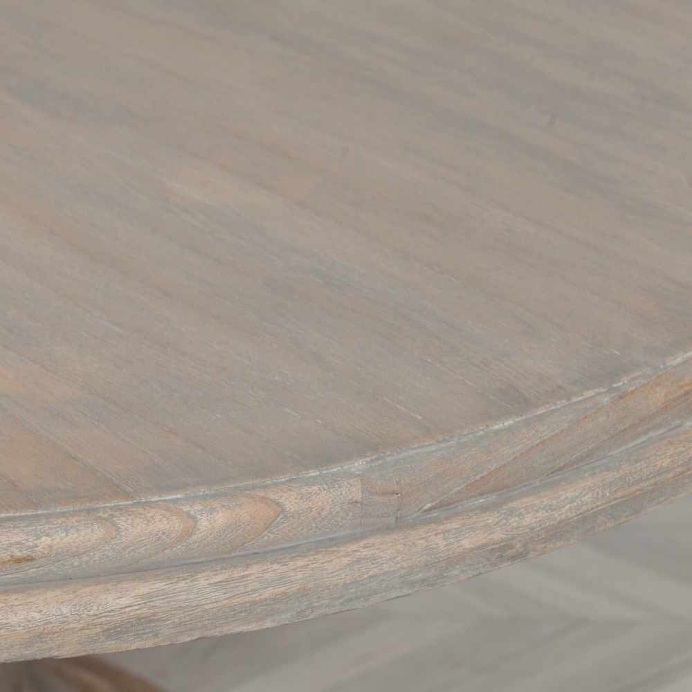 Product photograph of Rustic White Cedar 4 Seater Round Pedestal Dining Table - 147cm from Choice Furniture Superstore.