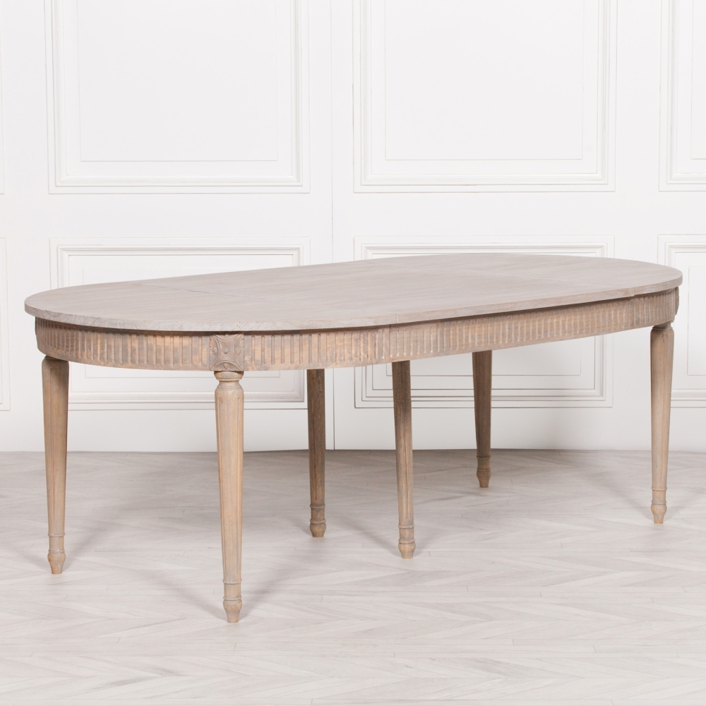 Product photograph of Rustic White Cedar Oval 4 Seater Large Extending Dining Table from Choice Furniture Superstore.