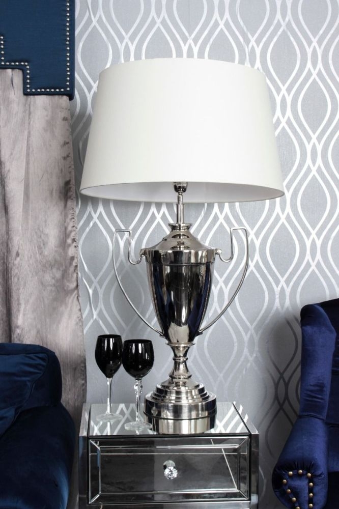Product photograph of Nickel Trophy Table Lamp - Cream from Choice Furniture Superstore.