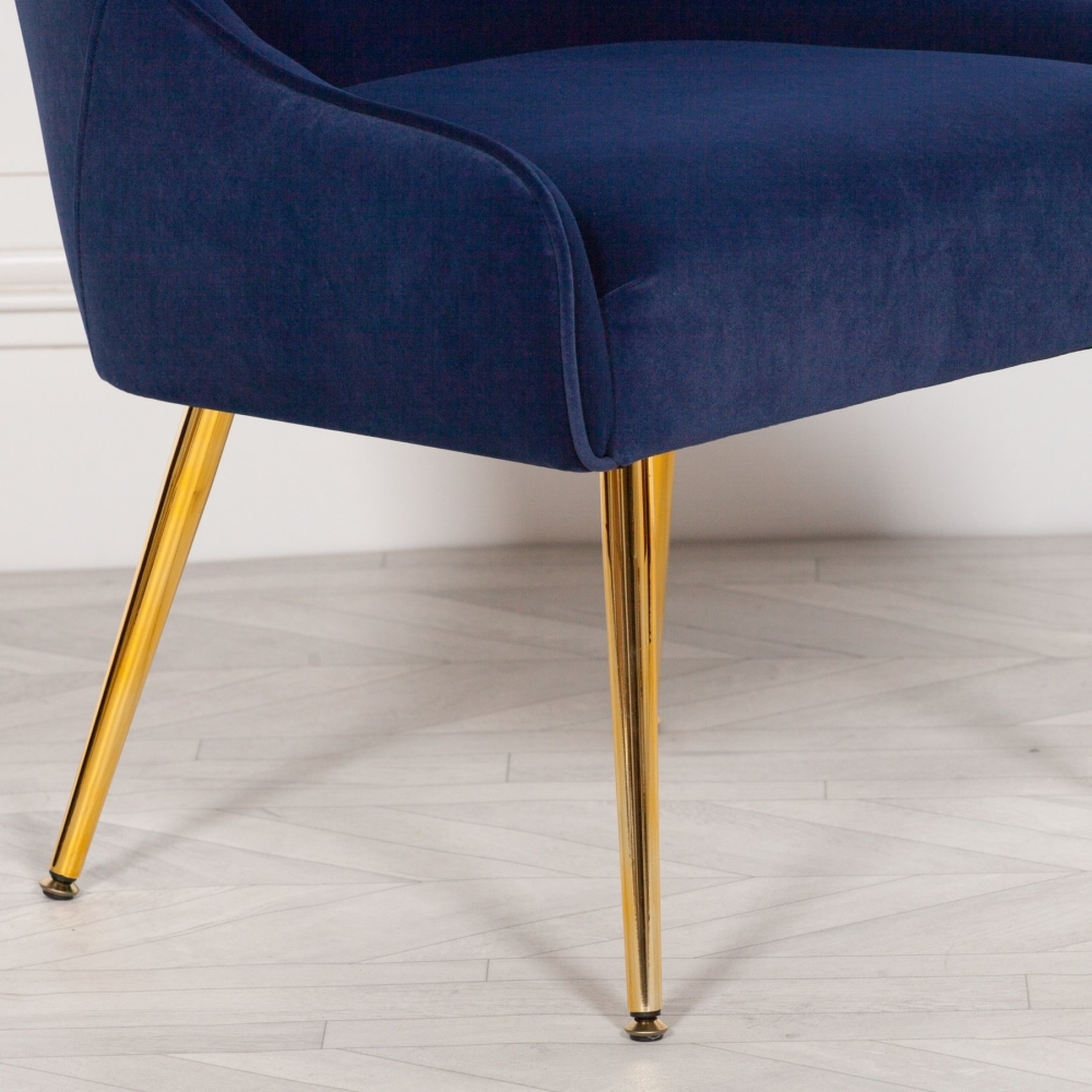 Product photograph of Blue Velvet Chair With Golden Legs from Choice Furniture Superstore.