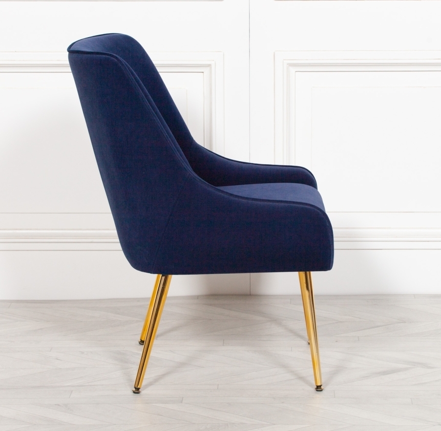 Product photograph of Blue Velvet Chair With Golden Legs from Choice Furniture Superstore.