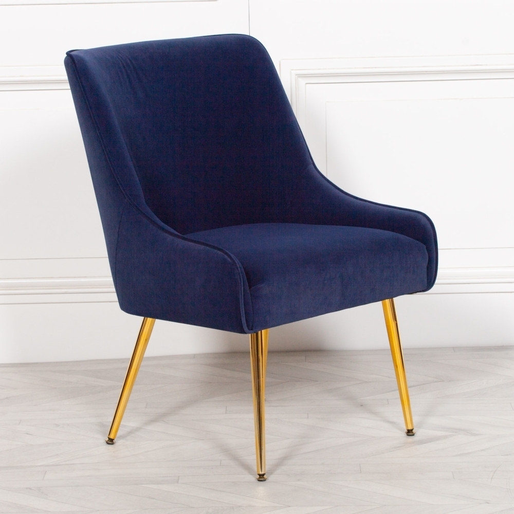 Product photograph of Blue Velvet Chair With Golden Legs from Choice Furniture Superstore.