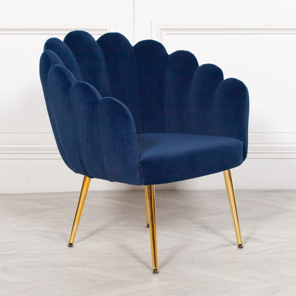 Product photograph of Deco Blue Velvet Scalloped Chair from Choice Furniture Superstore.