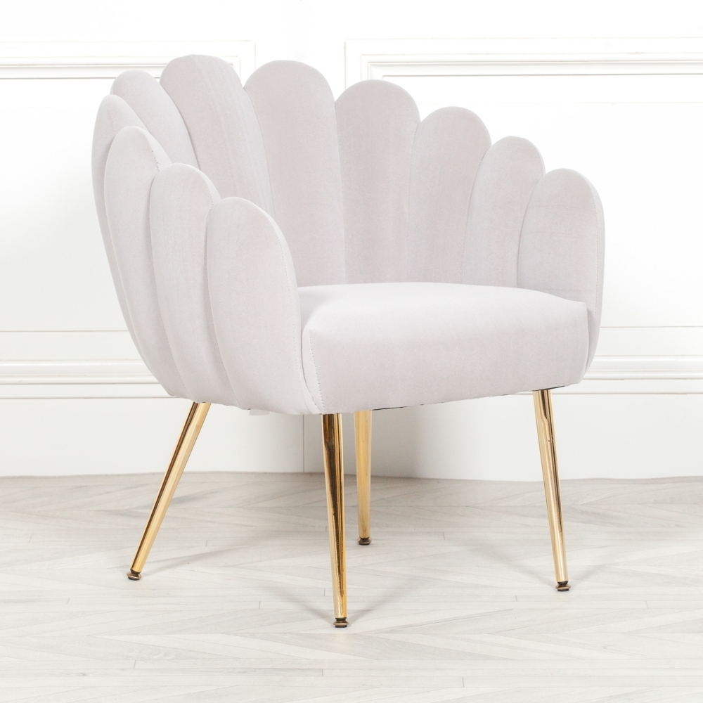 Product photograph of Arriba Light Grey Velvet Scalloped Chair from Choice Furniture Superstore.