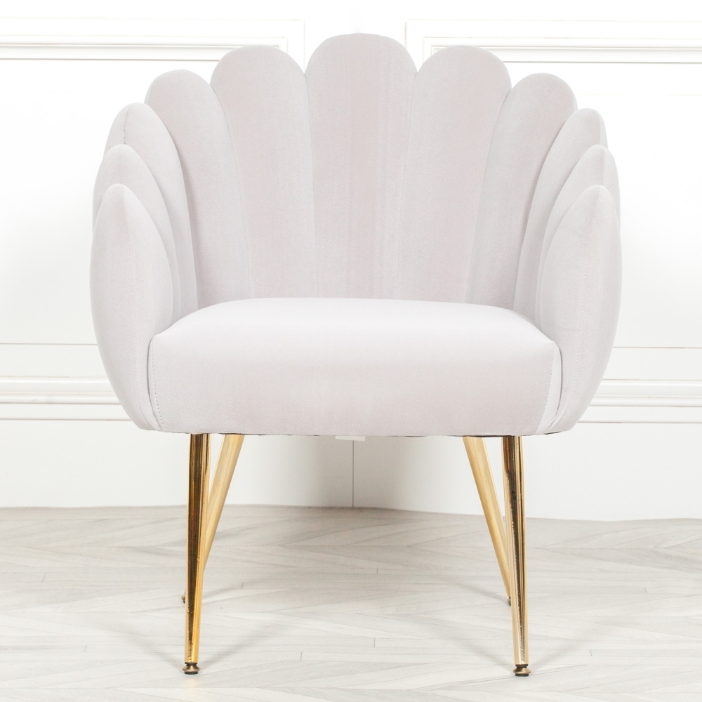 Product photograph of Arriba Light Grey Velvet Scalloped Chair from Choice Furniture Superstore.