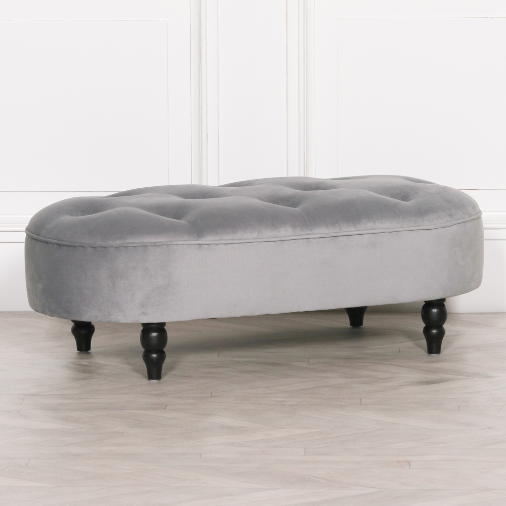 Product photograph of French Style Grey Velvet Bench from Choice Furniture Superstore.