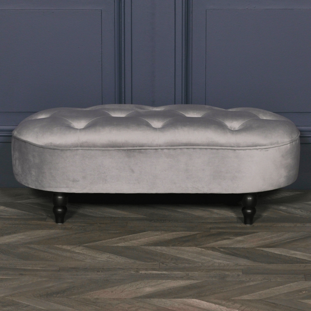 Product photograph of French Style Grey Velvet Bench from Choice Furniture Superstore.