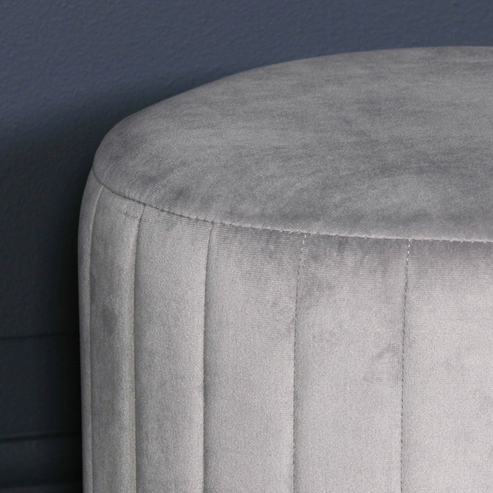 Product photograph of Light Grey Velvet Ribbed Round Stool from Choice Furniture Superstore.