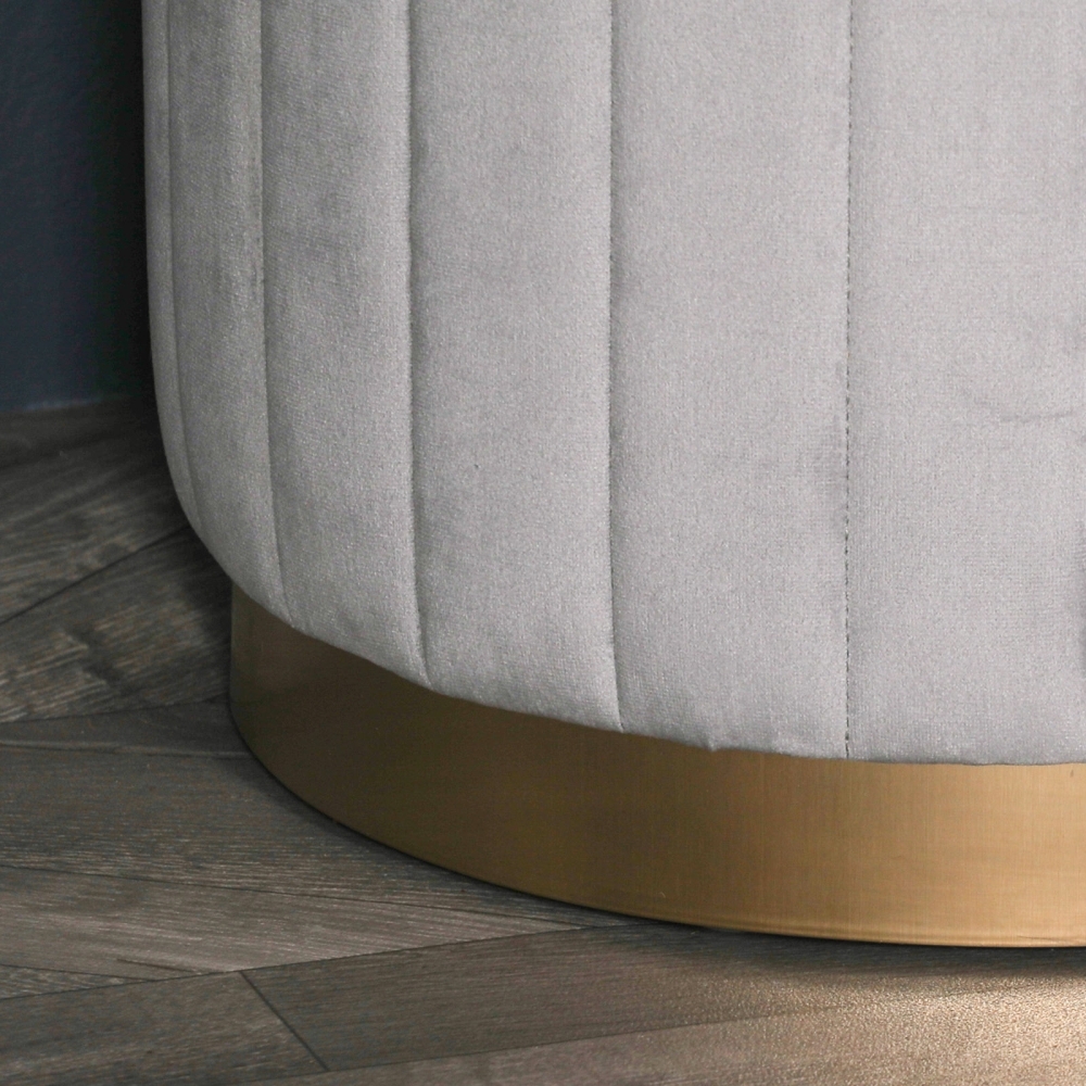 Product photograph of Light Grey Velvet Ribbed Round Stool from Choice Furniture Superstore.