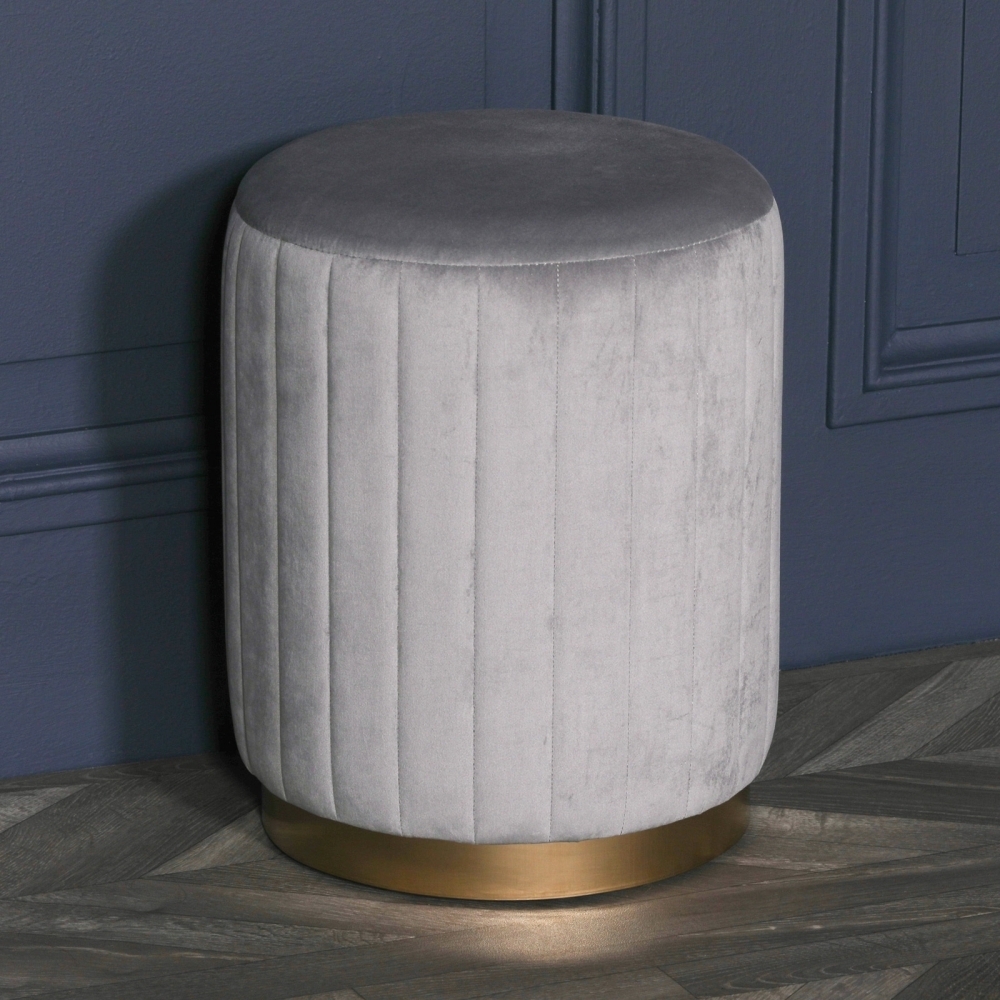 Product photograph of Light Grey Velvet Ribbed Round Stool from Choice Furniture Superstore.