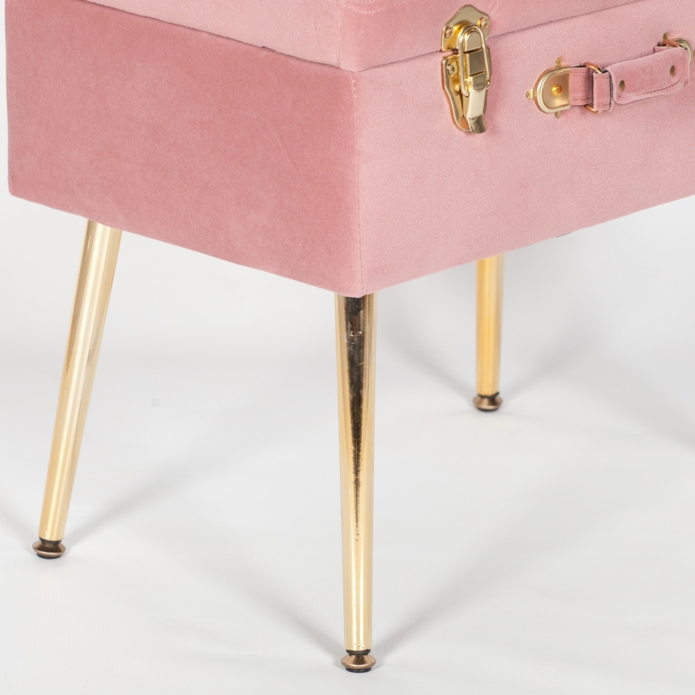 Product photograph of Pink Velvet Suitcase Stool With Gold Legs from Choice Furniture Superstore.