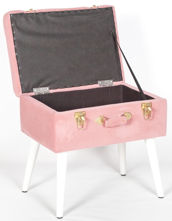 Product photograph of Pink Velvet Suitcase Stool With White Legs from Choice Furniture Superstore.