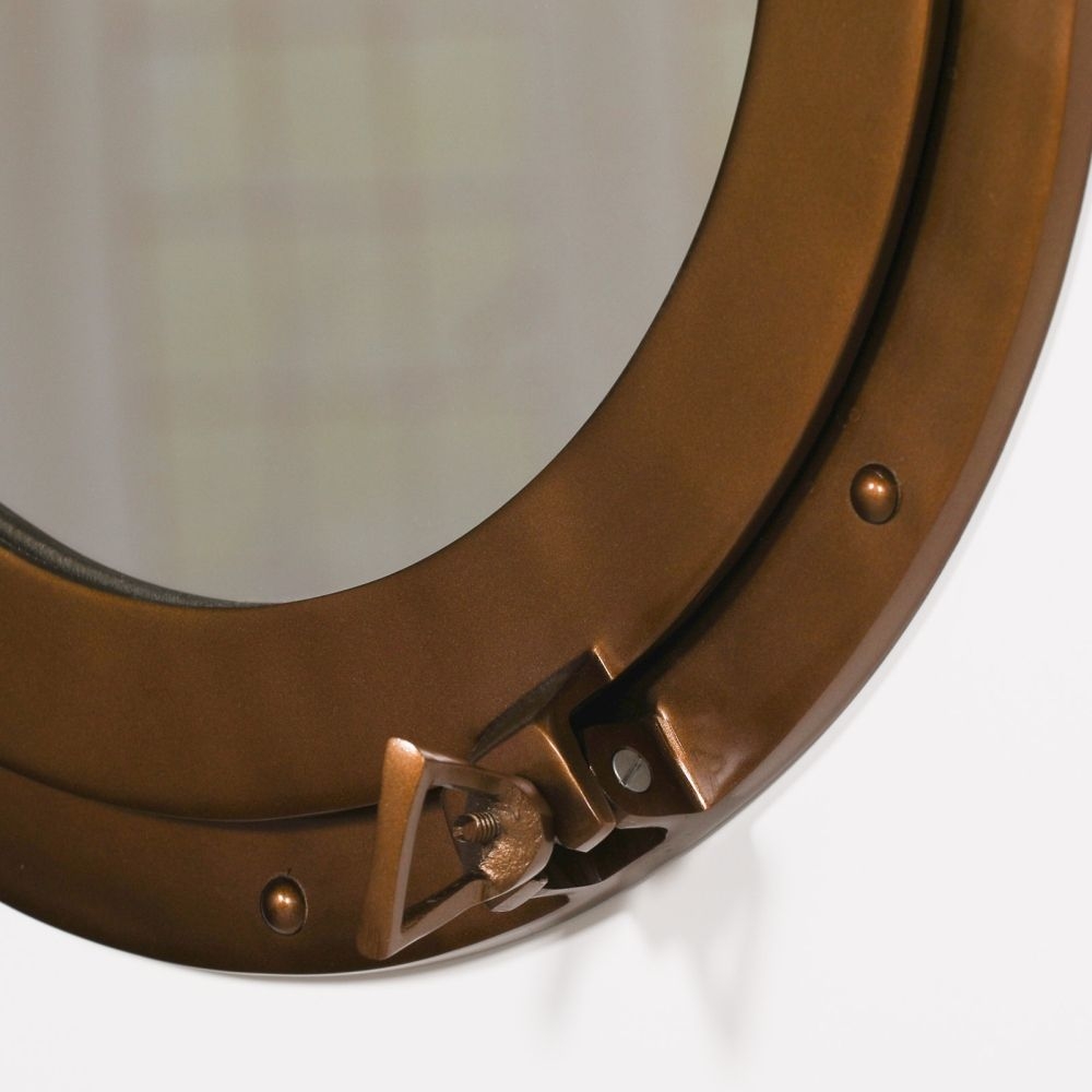 Product photograph of Antique Brass Port Hole Round Mirror - 43 5cm X 43 5cm from Choice Furniture Superstore.